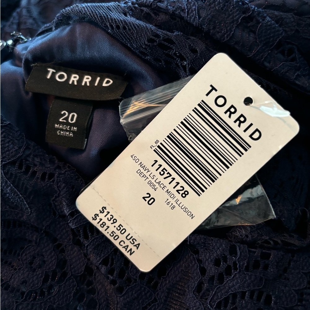 Torrid Navy Blue Lace 3/4 Sleeves Midi Dress Size 20